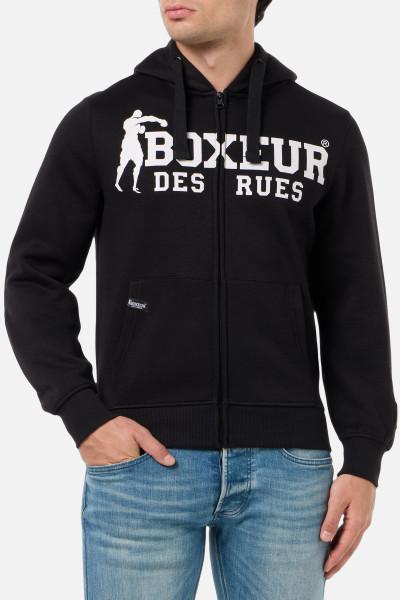 Felpa Full Zip Nera Con Patch E Logo Black-White