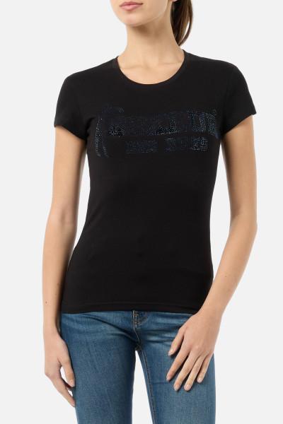 T-Shirt Nera Con Strass Black