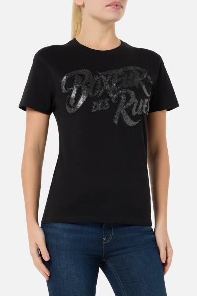 T-Shirt Nera Con Logo Ricamato