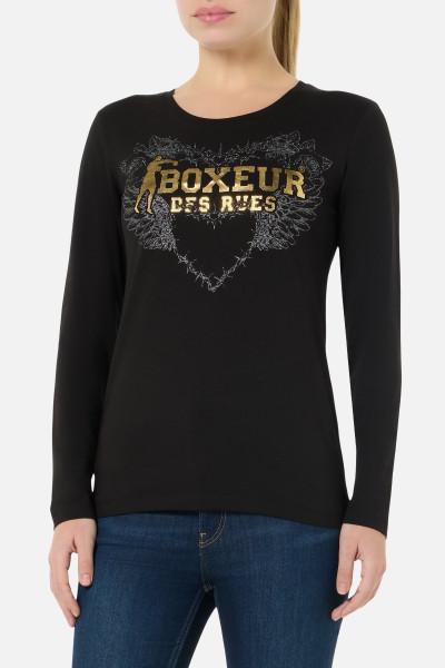 T-Shirt Nera E Oro A Manica Lunga