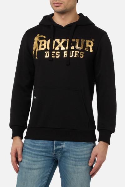 Felpa Logo Nera E Oro Con Cappuccio