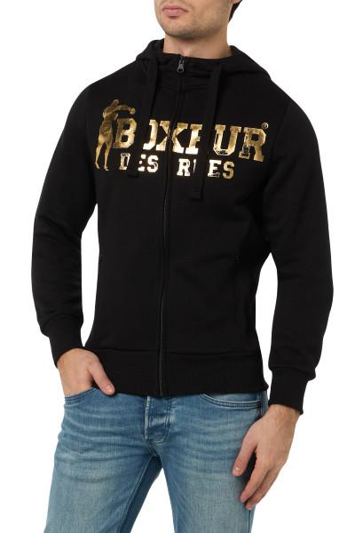 Felpa Logo Nera E Oro Con Cappuccio E Zip - Black-Gold