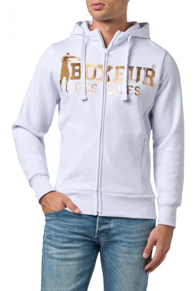 Felpa Logo Bianca E Oro Con Cappuccio E Zip