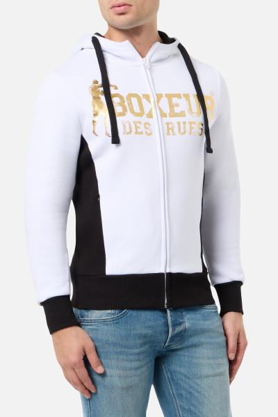Felpa Logo Bianca E Oro Con Cappuccio E Zip