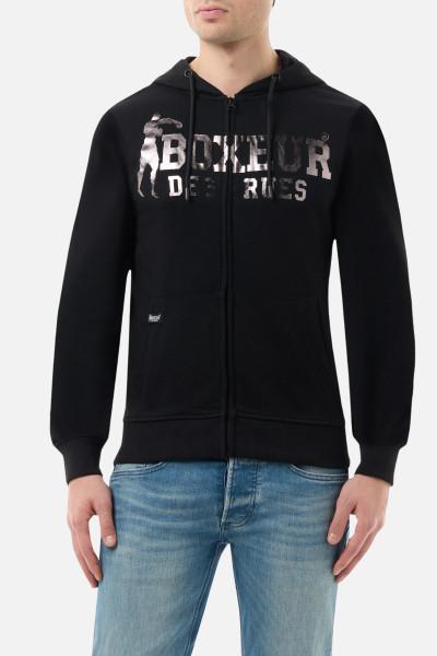 Felpa Logo Nera Con Cappuccio E Zip