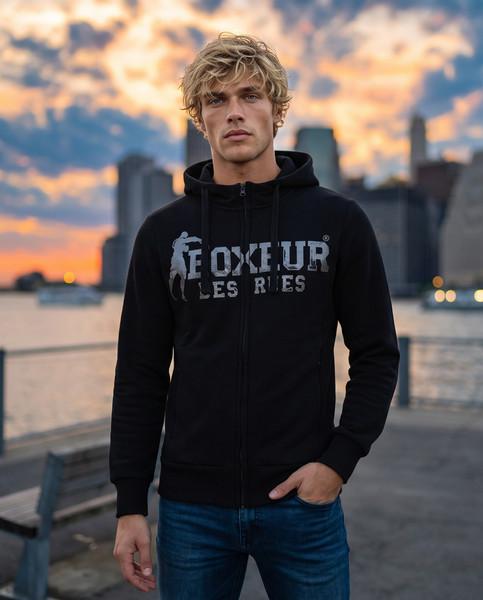 Felpa Logo Nera e Titanio Con Cappuccio E Zip