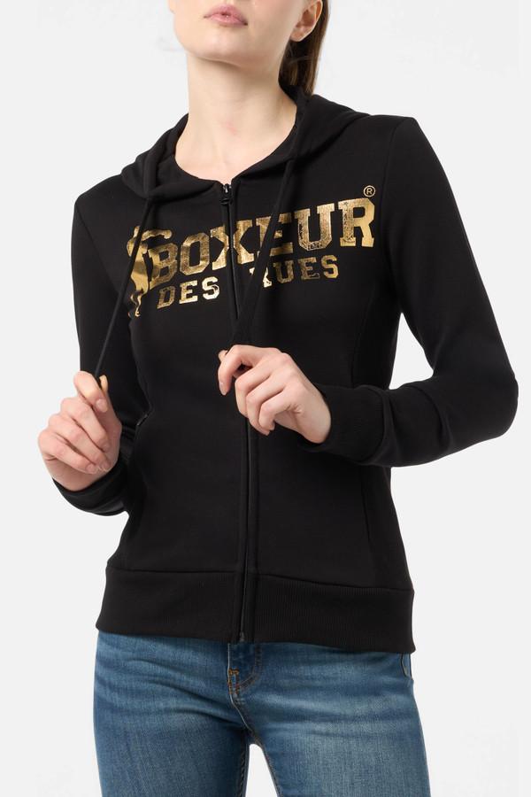 Felpa Con Cappuccio E Zip Black con Logo Gold