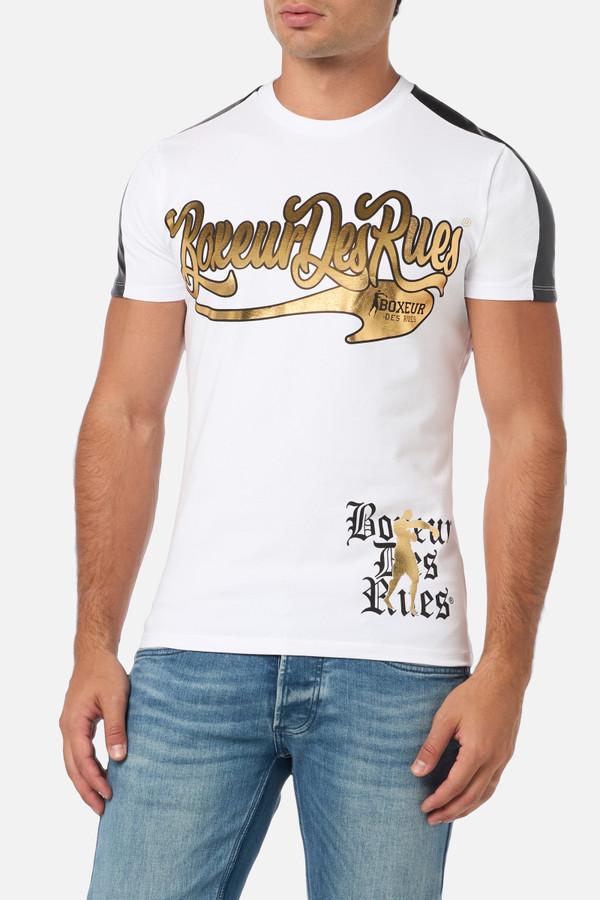 White T-Shirt With Faux Leather Details White-Gold