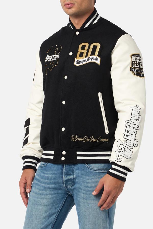 Varsity Jacket With Gold Embroidery Black-White