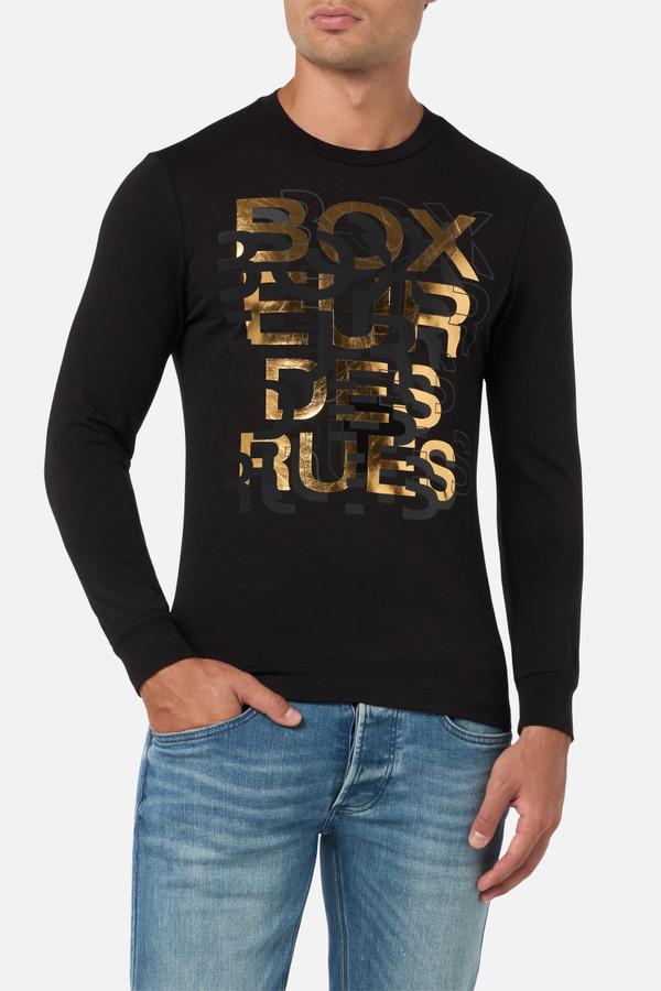 Black Long Sleeve T-Shirt With Gold Prints Black-Gold
