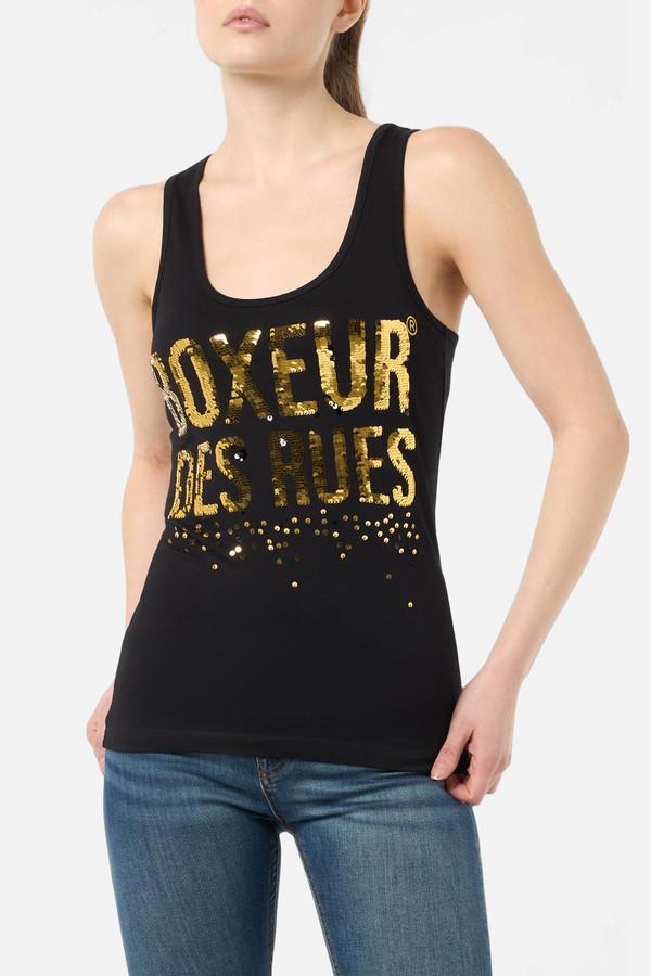 Canotta In Paillettes Black