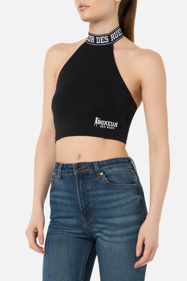 Canotta Crop Nera a collo alto
