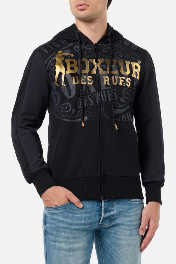 Black Full Zip Hooded Sweatshirt Black-Gold