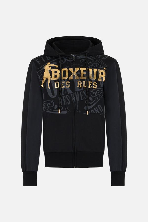 Black Full Zip Hooded Sweatshirt Black-Gold