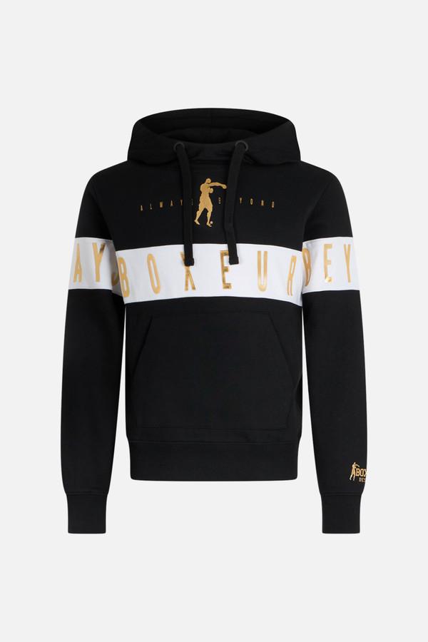 Felpa Con Cappuccio Nera Con Inserto In Contrasto Black-Gold