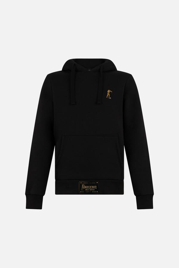 Felpa Nera Con Cappuccio E Patch Black-Gold