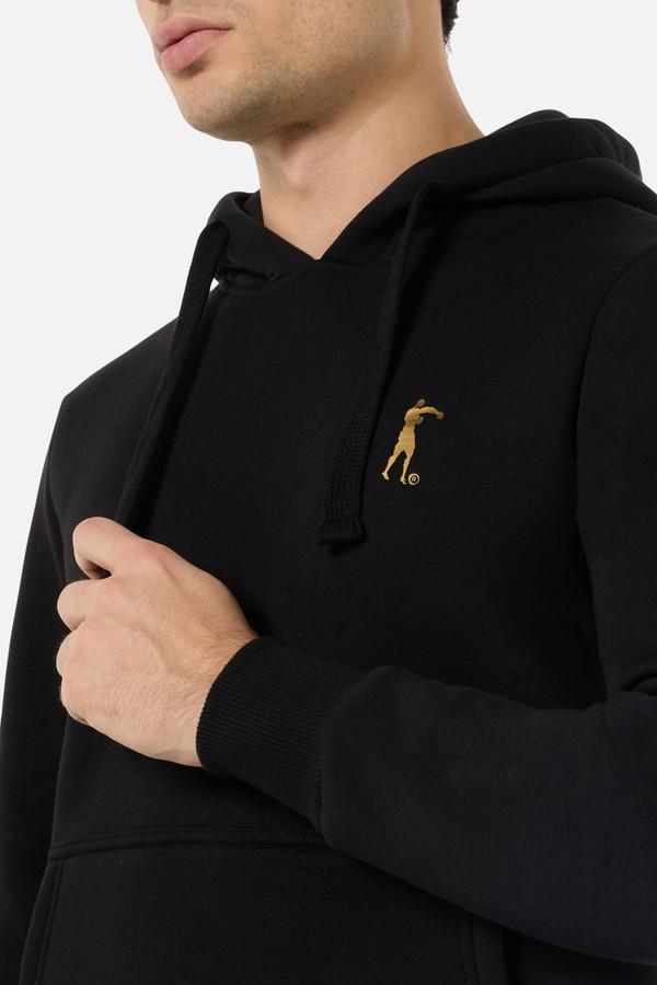 Felpa Nera Con Cappuccio E Patch Black-Gold