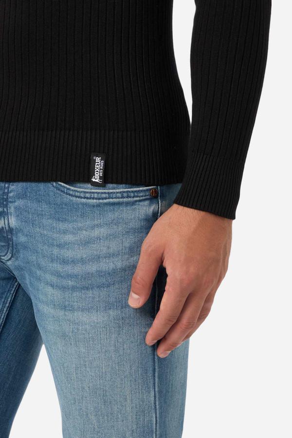 Maglione Nero A Coste Black