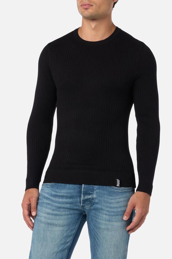 Maglione Nero A Coste Black