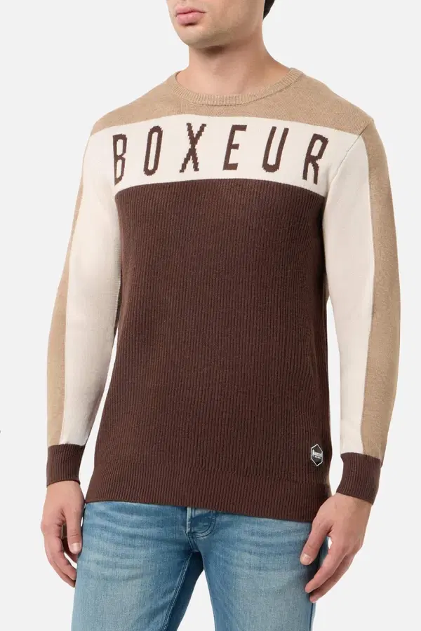 Espresso, Mocha And White Colour-Blocked Sweater Espresso