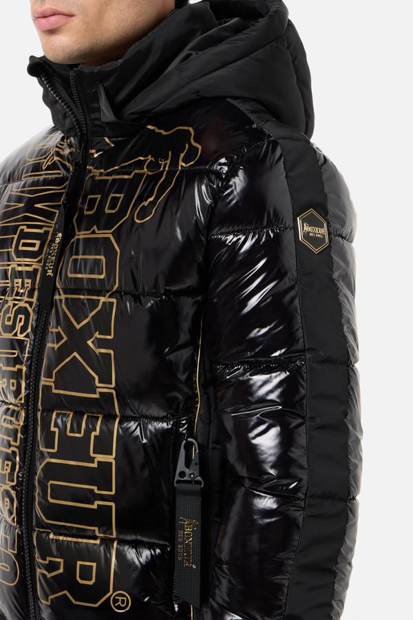 Giacca Imbottita Nera Logo Con Dettagli Gold