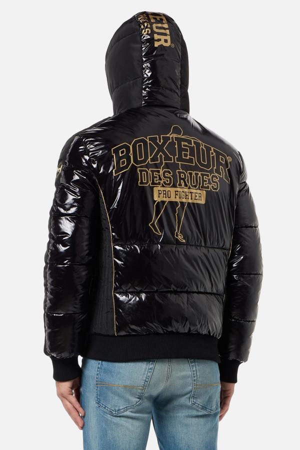 Giacca Imbottita Nera Logo Con Dettagli Gold