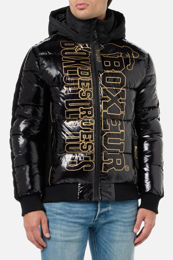 Giacca Imbottita Nera Logo Con Dettagli Gold