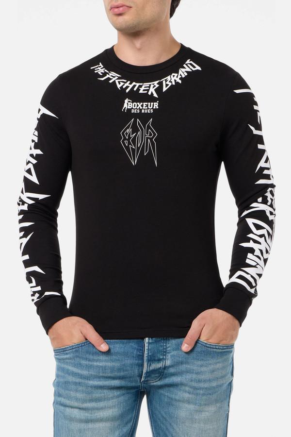 T-Shirt Nera A Manica Lunga Con Stampe Black