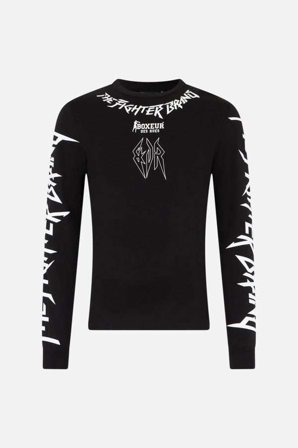 T-Shirt Nera A Manica Lunga Con Stampe Black