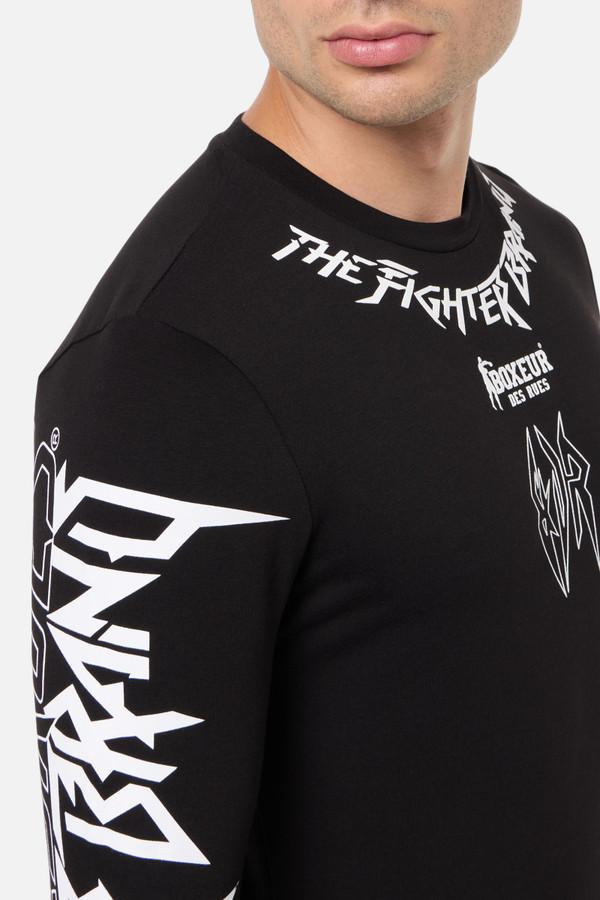 T-Shirt Nera A Manica Lunga Con Stampe Black