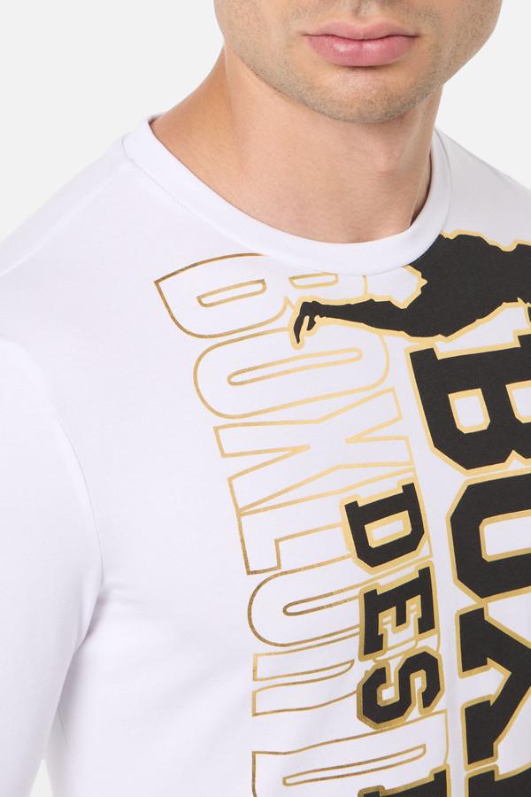 Black Long Sleeve T-Shirt With Black And Gold Prints White-Gold