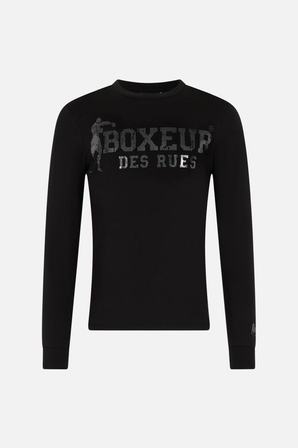 T-Shirt Nera A Manica Lunga Con Logo Black-Titanium