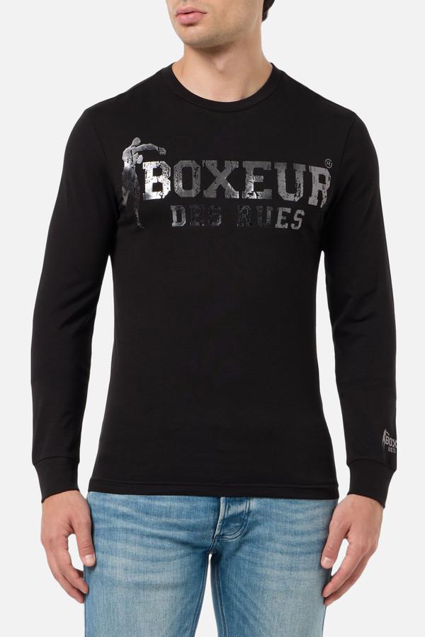 T-Shirt Nera A Manica Lunga Con Logo Black-Titanium