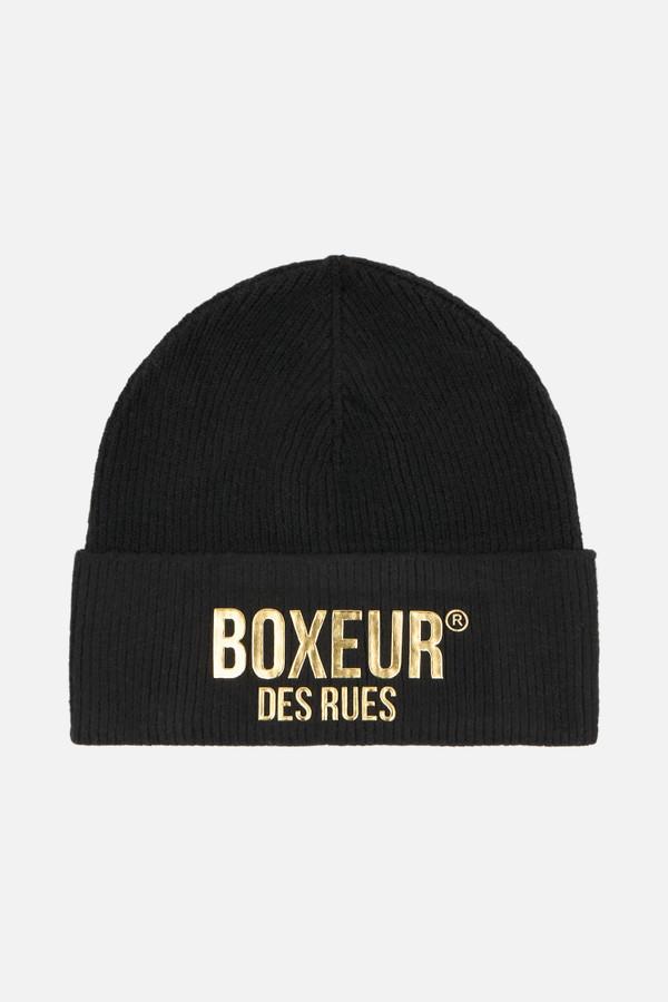 Black Basic Beanie With Gold Logo Black-Gold