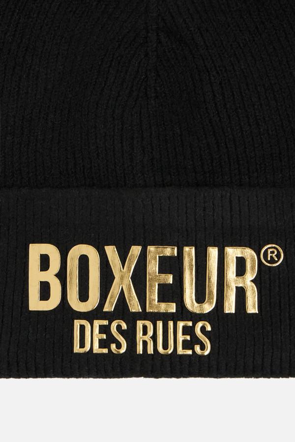 Black Basic Beanie With Gold Logo Black-Gold