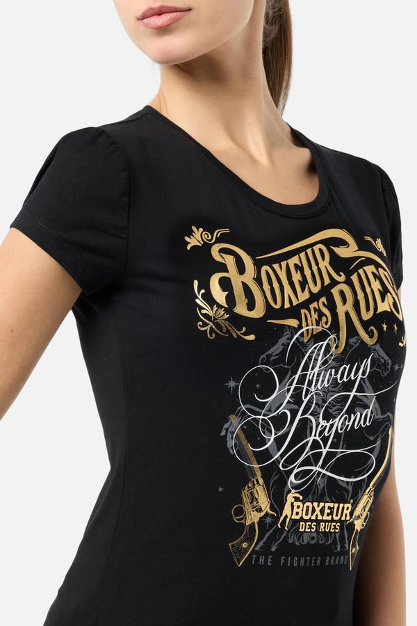 T-Shirt Nera e Oro Con Maniche A Palloncino