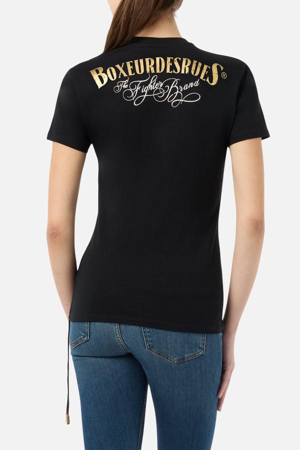 T-Shirt Nera e Oro Con Coulisse Laterale