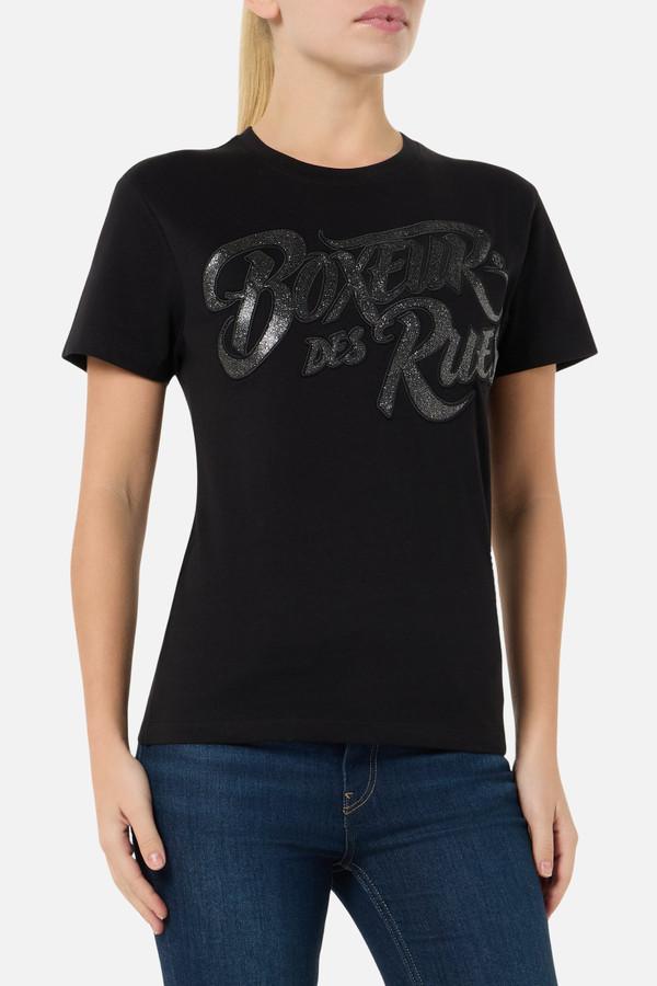 T-Shirt Nera Con Logo Ricamato