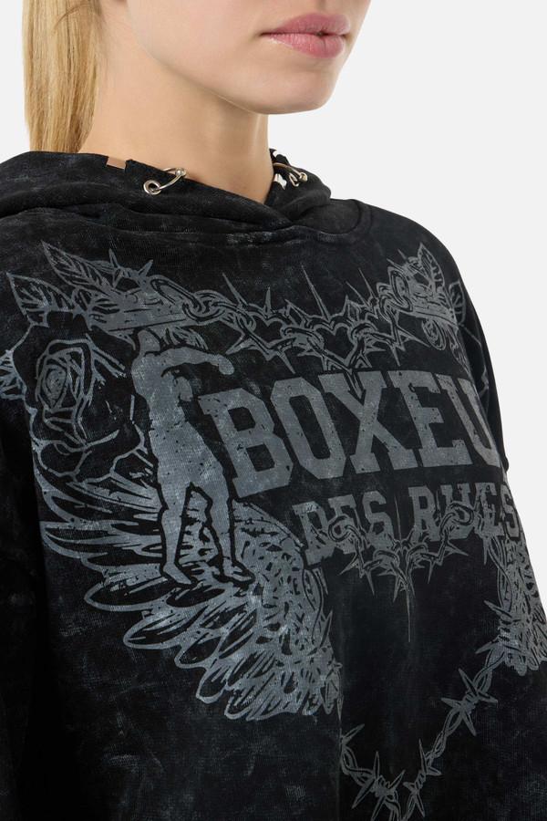 Felpa Corta Acid Wash Con Cappuccio