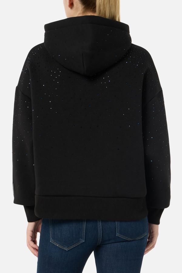 Felpa Nera Con Cappuccio E Strass