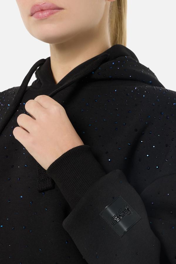 Felpa Nera Con Cappuccio E Strass