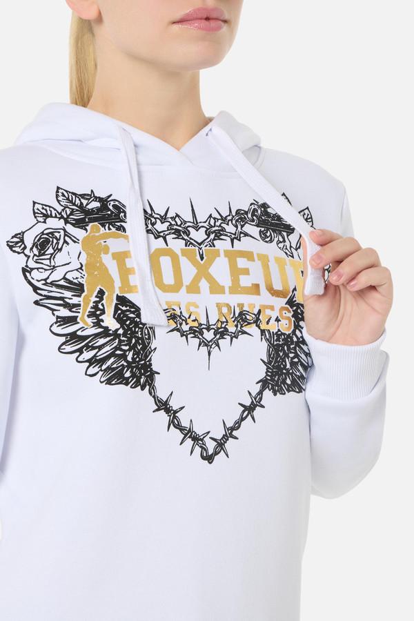 Felpa Bianca e Oro Con Cappuccio