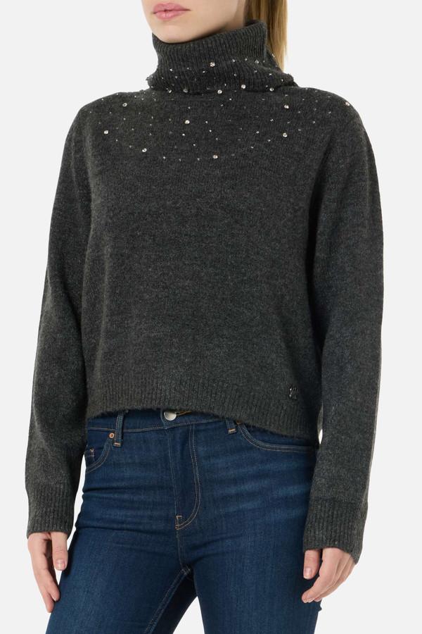 Anthracite Rhinestone Turtle Neck Sweater Anthracite