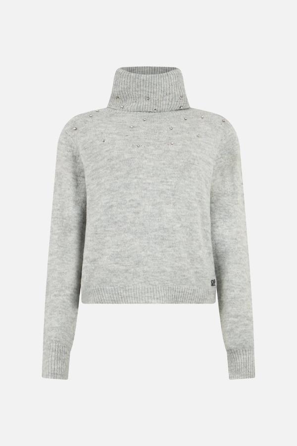 Grey Rhinestone Turtle Neck Sweater Grey