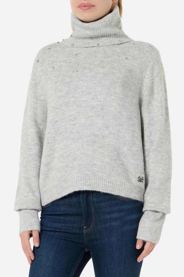 Grey Rhinestone Turtle Neck Sweater Grey
