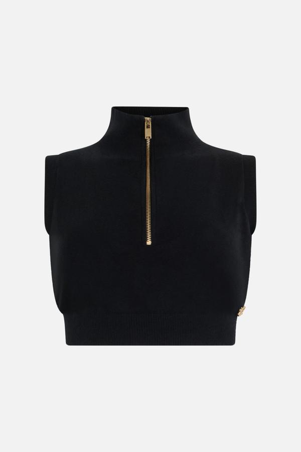 Gilet Nero Corto In Maglia