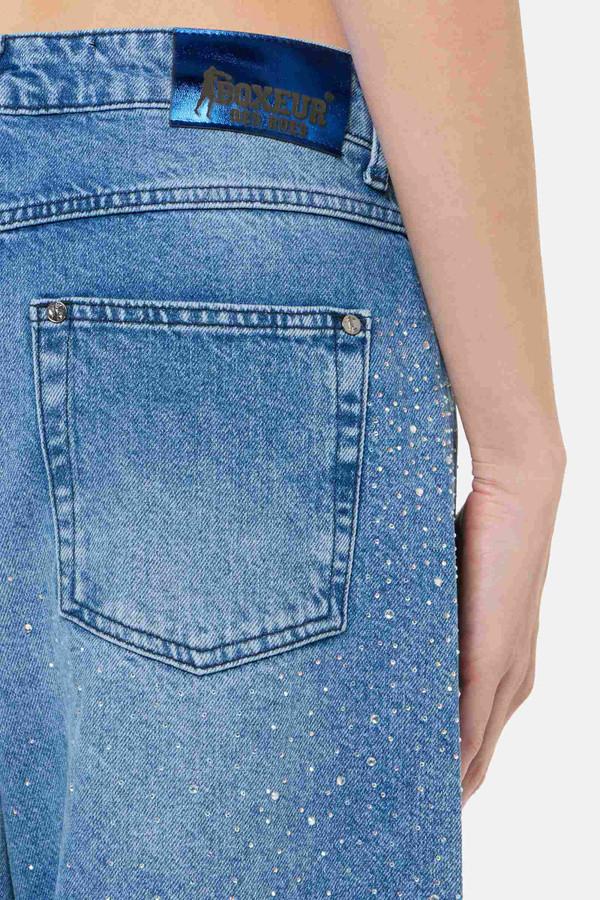Jeans Vestibilità Balloon Con Strass Mid Blue