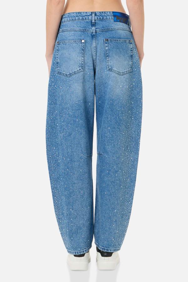 Jeans Vestibilità Balloon Con Strass Mid Blue