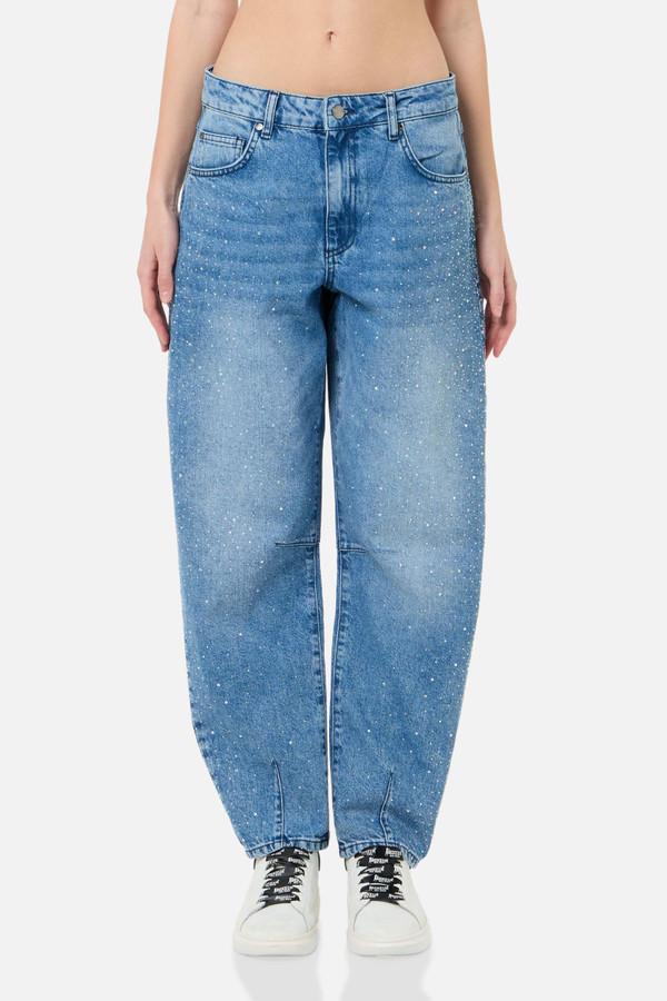 Jeans Vestibilità Balloon Con Strass Mid Blue
