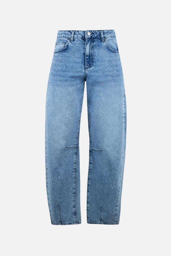 Jeans Vestibilità Balloon Con Strass Mid Blue